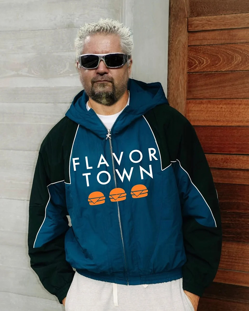Food Network star Guy Fieri showcases his signature style in a "Flavortown".