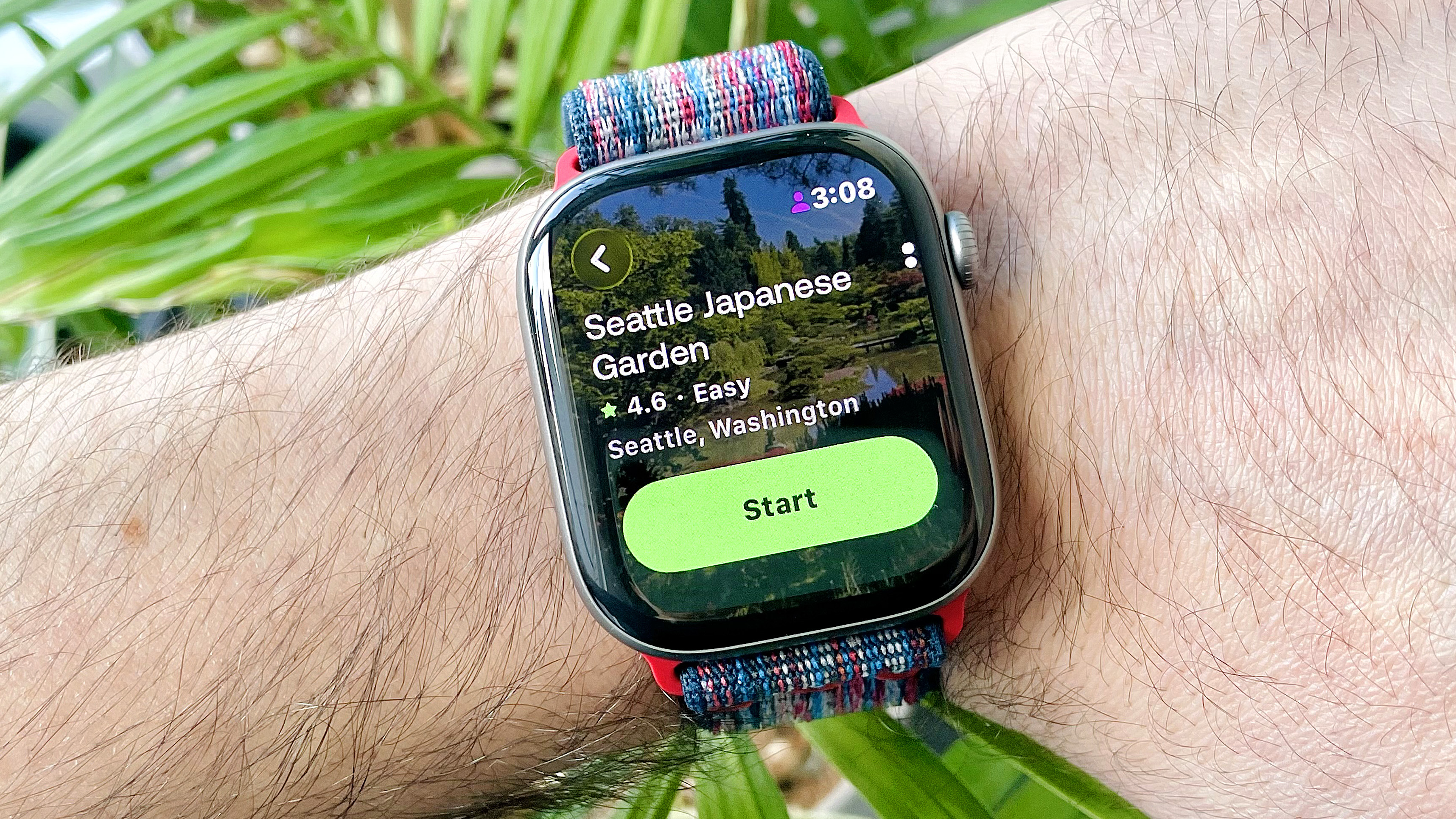 Close-up of the AllTrails app on an Apple Watch Series 11