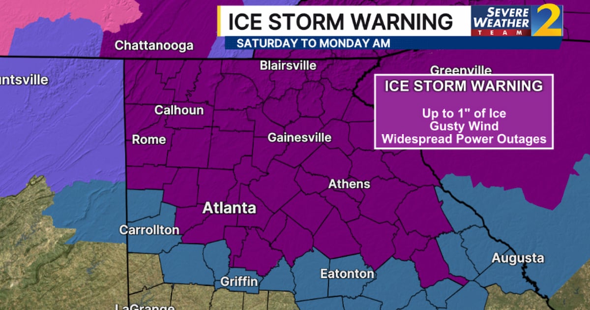 Ice storm warning expands to metro Atlanta, significant ice accumulation likely – WSB-TV Channel 2