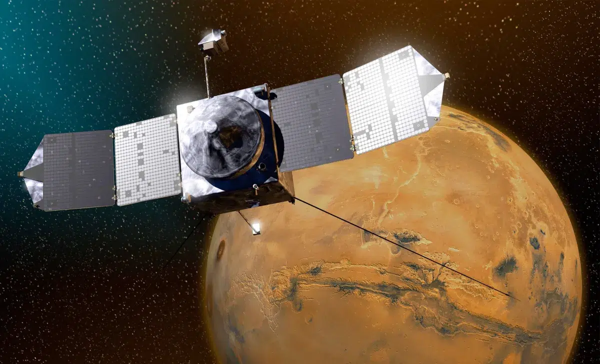 NASA’s MAVEN spacecraft has been orbiting Mars since September 2014. Credit: NASA/GSFC
