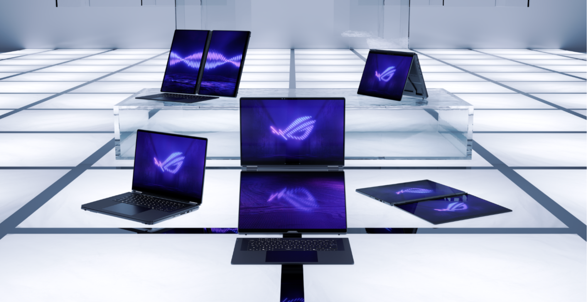 the 2026 asus rog zephyrus duo in five different positions