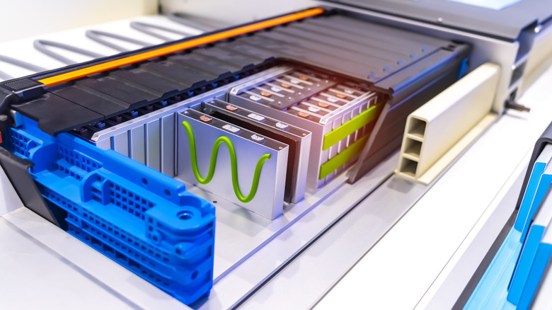 close-up model of a battery for an electric vehicle