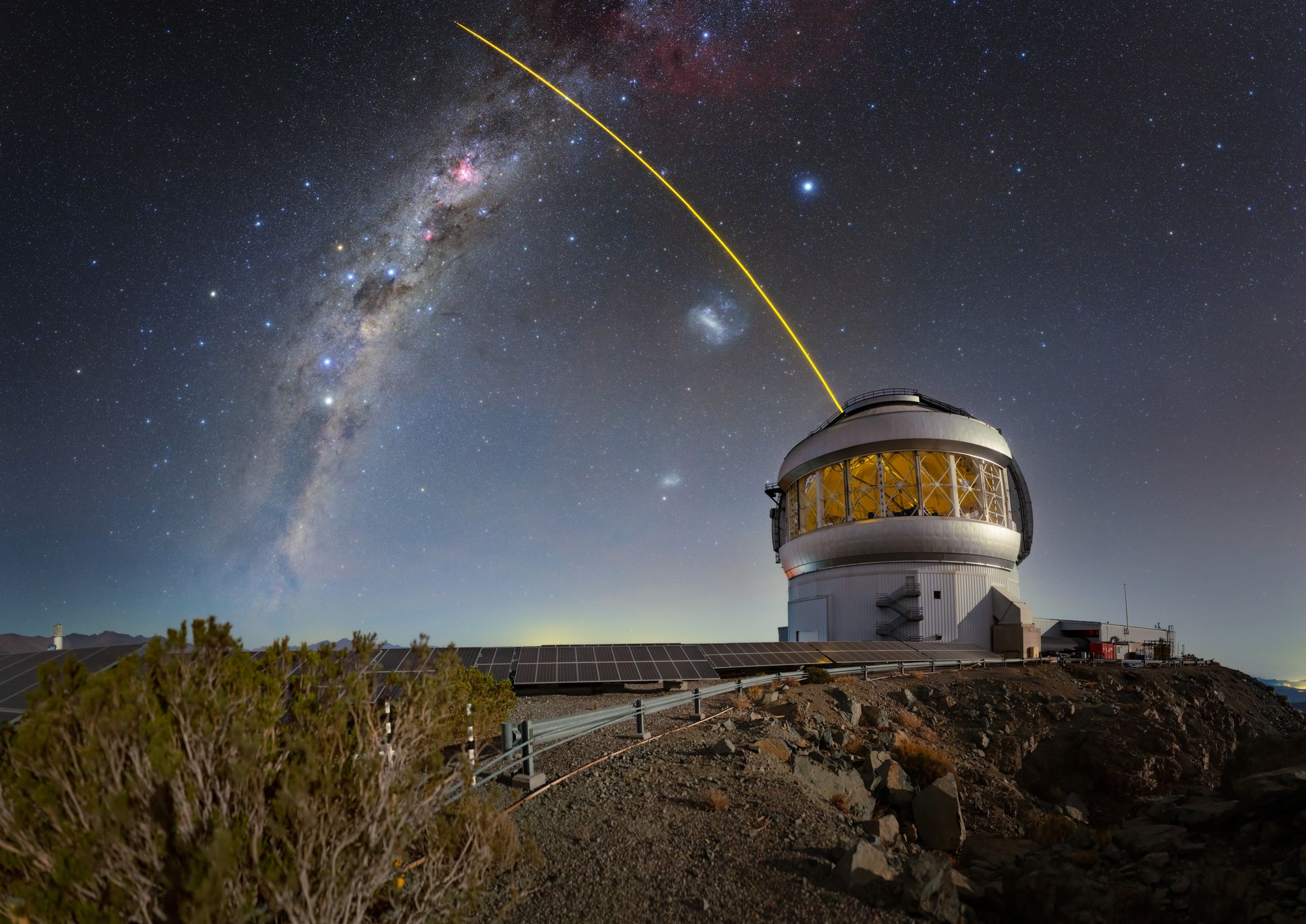 The Gemini South telescope is seen in Chile. The telescope’s GHOST instrument revealed the make up of the cloud