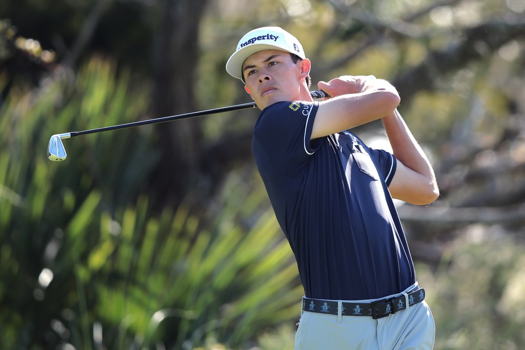 ST SIMONS ISLAND, GEORGIA - NOVEMBER 23: Johnny Keefer of the United States plays his shot from the second tee during the final round of The RSM Classic 2025 at Sea Island Resort on November 23, 2025 in St Simons Island, Georgia. (Photo by Jonathan Bachman/Getty Images)