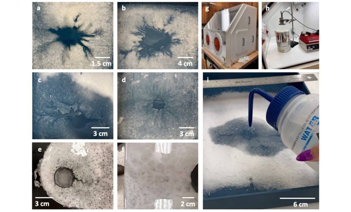 “lab Star” Patterns In Simulated Europa Ice (a–f) Star And Dendritic Forms In Deionized And Salty Ice; (g–i) Ln₂ Glove Box Setup And Simulant Production System.