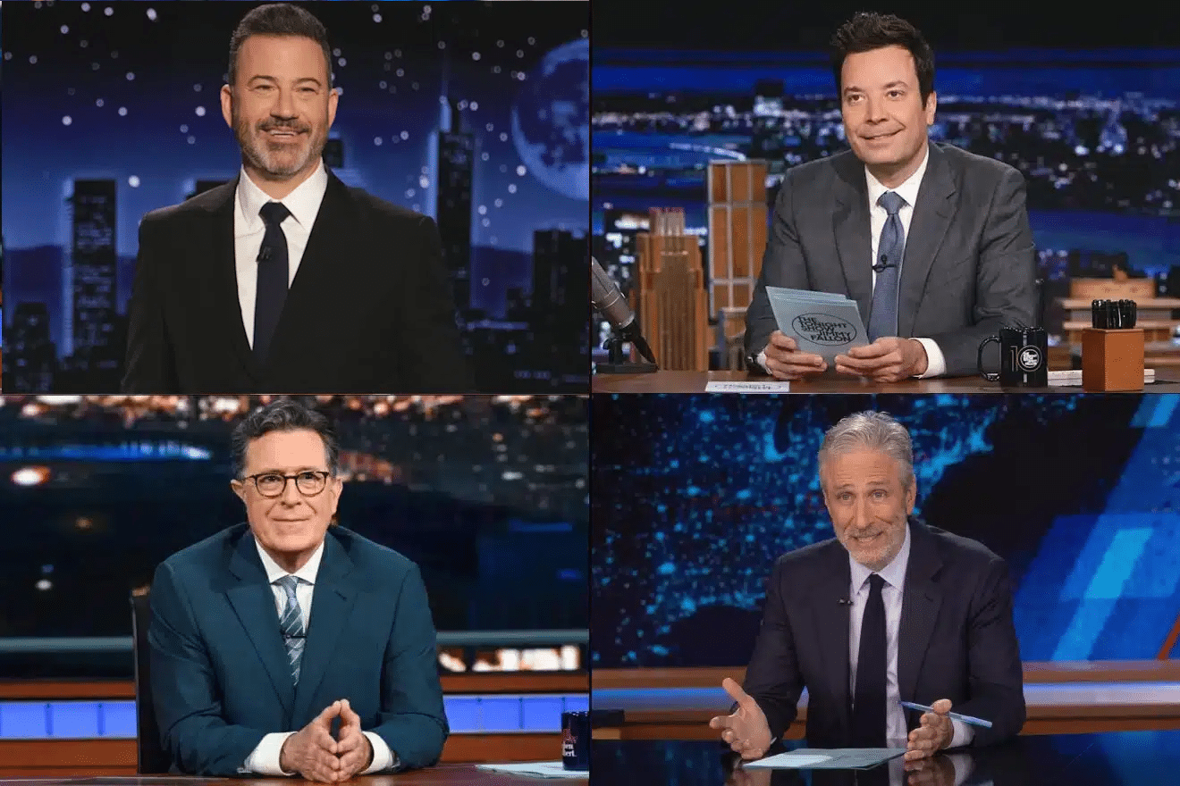 Jimmy Kimmel, Jimmy Fallon, Stephen Colbert, Jon Stewart