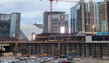 Images: Another sizable Centennial Yards building has topped out