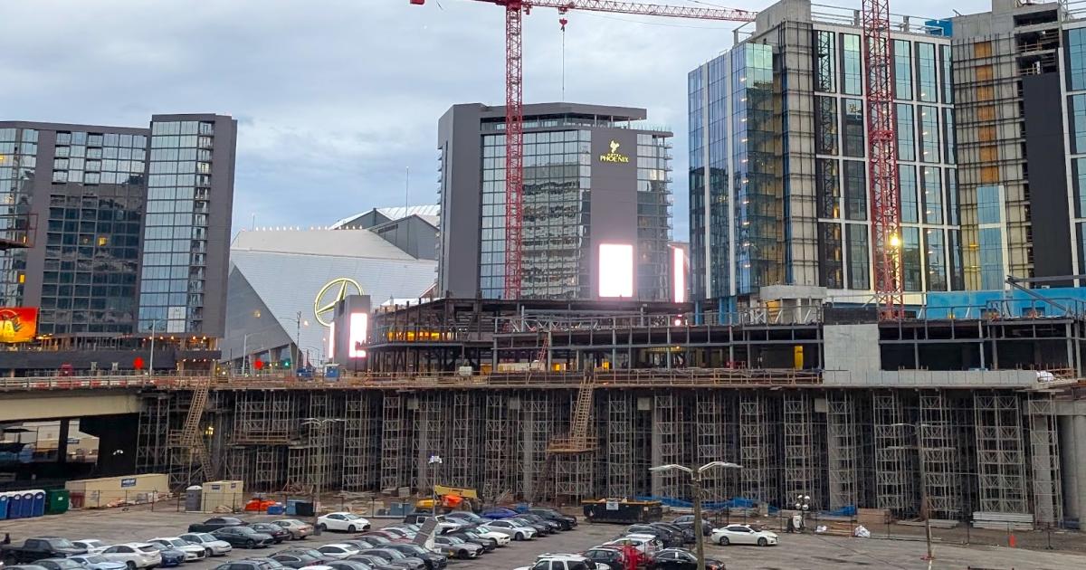 Images: Another sizable Centennial Yards building has topped out