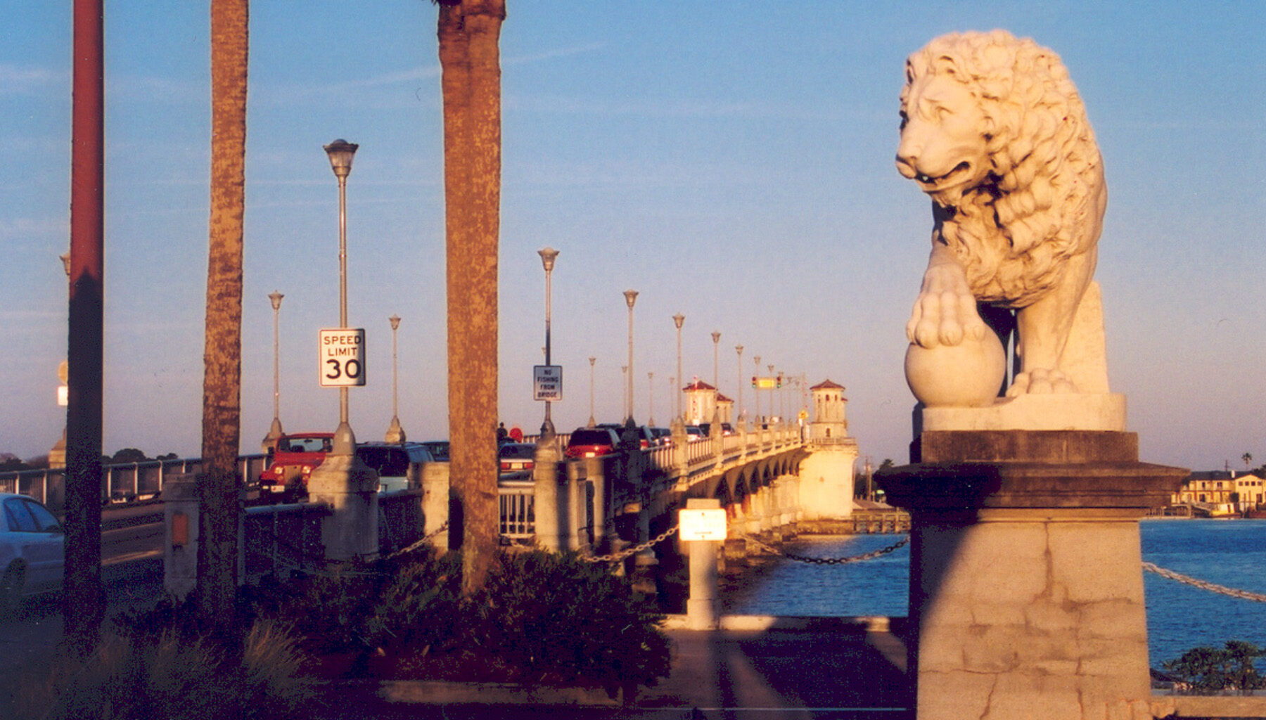 Lion sculpture on a bridge