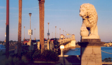 Lion sculpture on a bridge