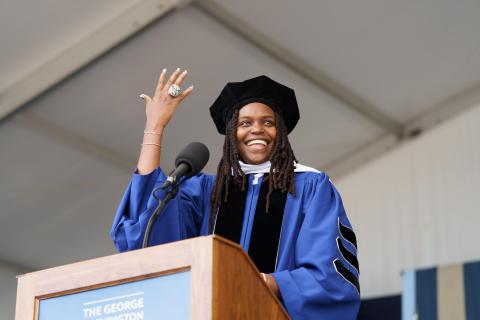 ‘Your Gut Doesn’t Lie’: WNBA’s Jones Inspires Graduates to Trust Their Instincts | GW Today