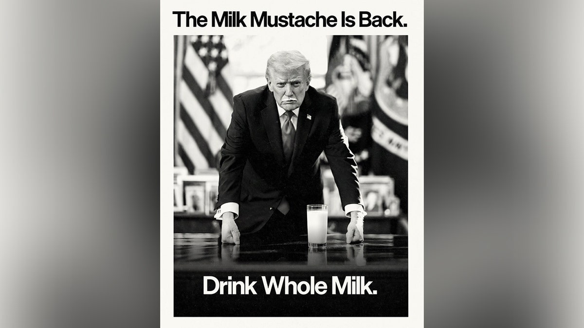 Trump poses with a milk mustache