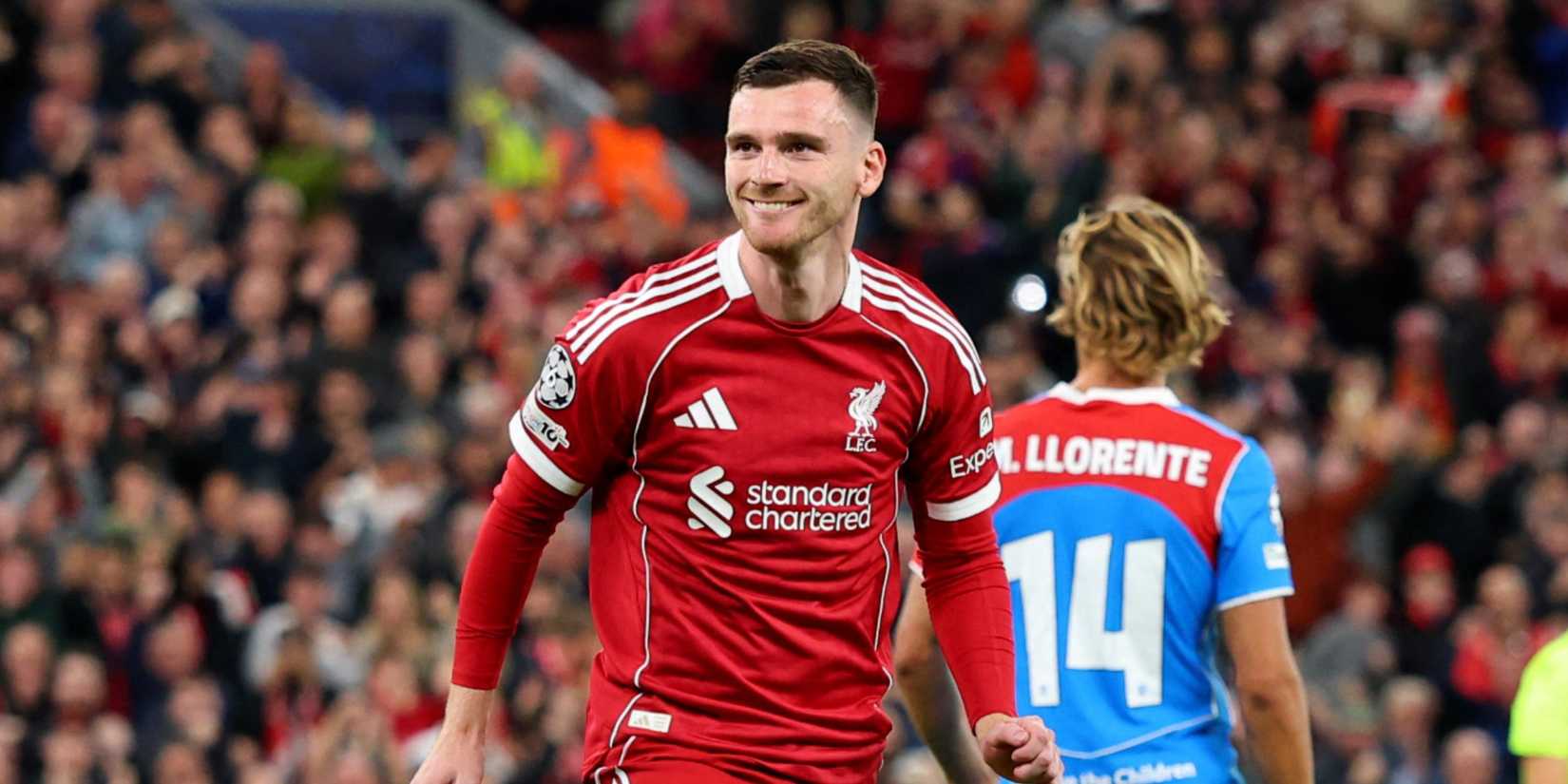 Andy Robertson celebrating after a Liverpool goal
