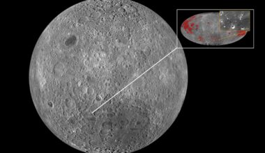Map of the Moon’s far side showing red fault lines, revealing young geological scars that suggest active tectonics