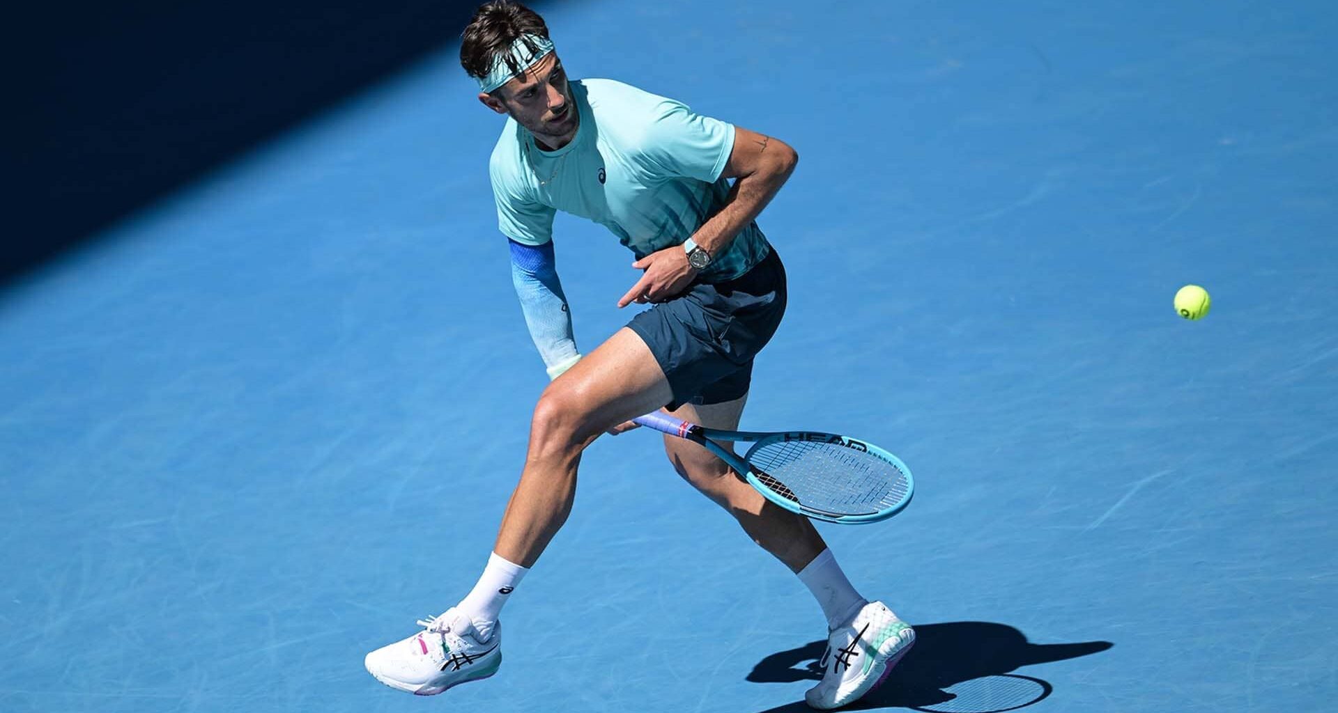 Lorenzo Musetti in action against Taylor Fritz on Monday at the Australian Open.
