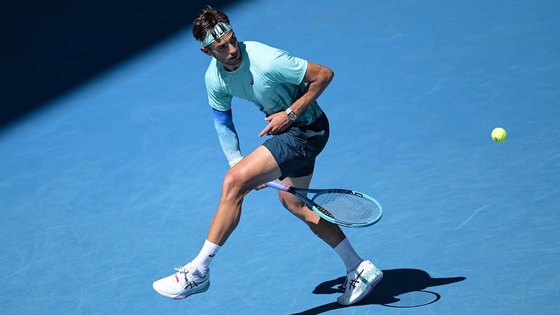 Lorenzo Musetti in action against Taylor Fritz on Monday at the Australian Open.