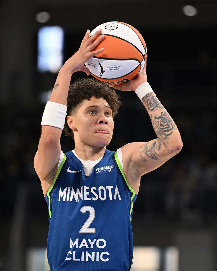 
CHICAGO, ILLINOIS - MAY 06: Natisha Hiedeman #2 of the Minnesota Lynx shoots the ball against the Chicago Sky during the second half of a preseason game at Wintrust Arena on May 06, 2025 in Chicago, Illinois