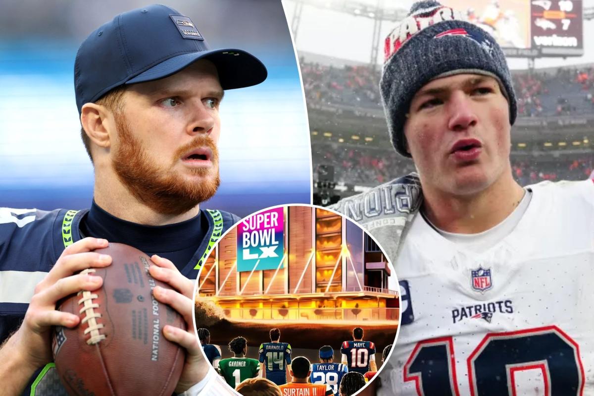 Super Bowl 2026 graphic goes viral over Sam Darnold, Drake Maye placement