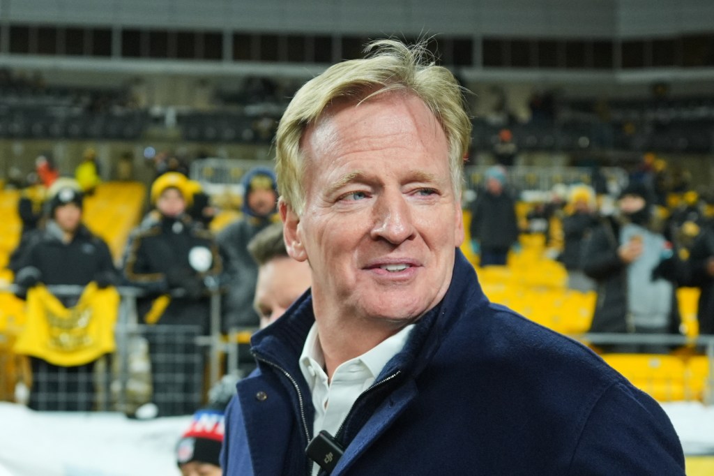 Roger Goodell on the field before a football game.