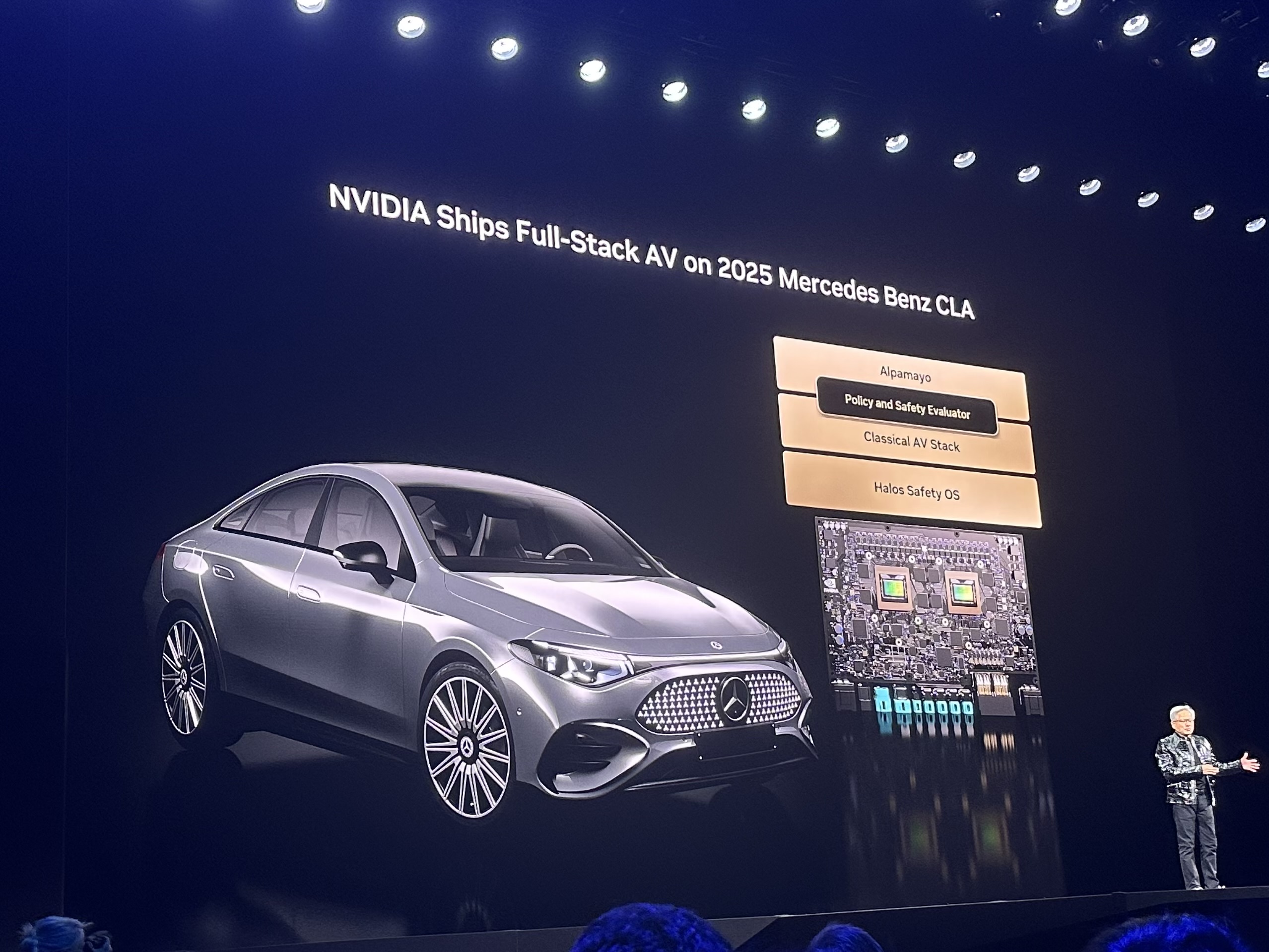 Nvidia's Alpamayo on 2025 Mercedes Benz CLA slide at Nvidia Live 2026