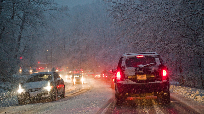 A traffic jam caused by a winter storm in Maryland