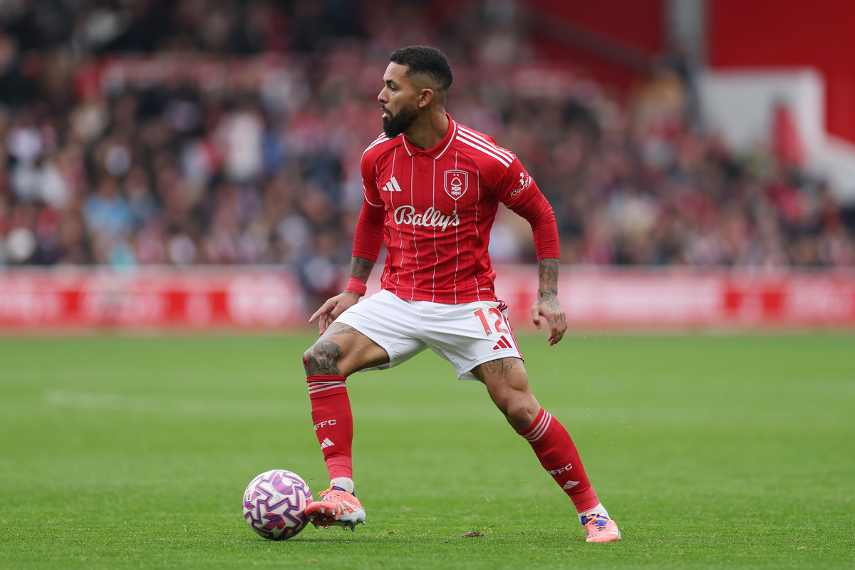 NOTTINGHAM, ENGLAND - OCTOBER 18: Douglas Luiz of Forest in action during the Premier League match between Nottingham Forest and Chelsea at City Ground on October 18, 2025 in Nottingham, England. (Photo by Michael Regan/Getty Images)