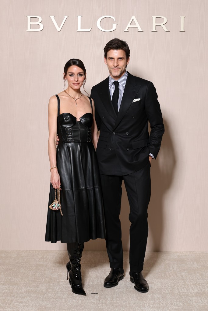 Olivia Palermo and Johannes Huebl attend the Bulgari Icons Minaudière Collection event during Paris Fashion Week.