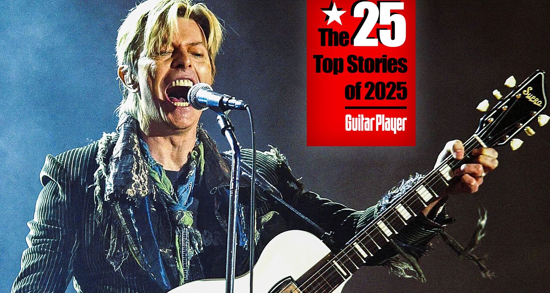 David Bowie performs on stage on the third and final day of "The Nokia Isle of Wight Festival 2004" at Seaclose Park, on June 13, 2004 in Newport, UK. The third annual rock festival takes place during the Isle of Wight Festival which runs from June 4-19.