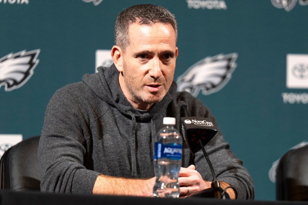 Philadelphia Eagles executive vice president and general manager Howie Roseman speaks with the media during a news conference at the NFL football team's training facility, Thursday, January 15, 2026, in Philadelphia.  
