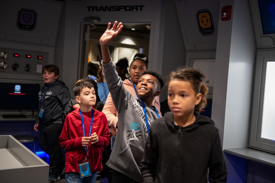 Students explore a simulation room in the Challenger Learning Center in Pottstown, Pennsylvania.