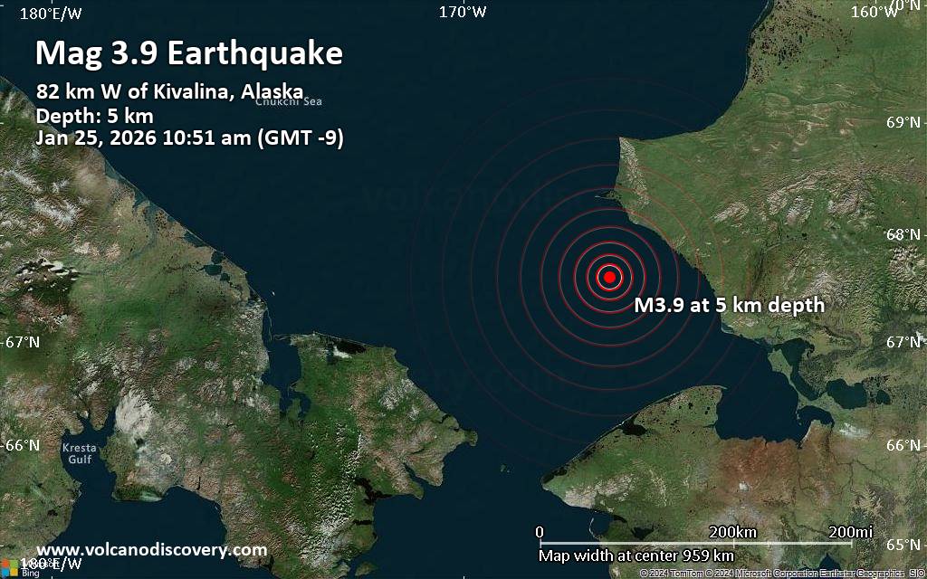 Small Magnitude 3.9 Quake Hits 51 Miles West of Kivalina, Alaska, United States in the Morning