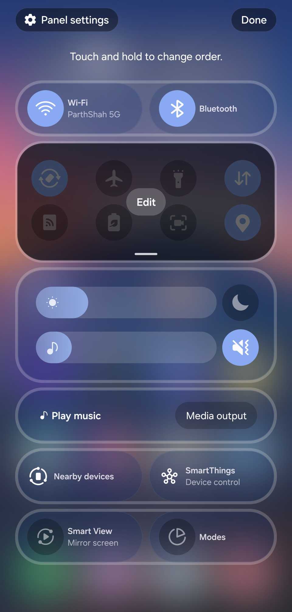 Samsung quick panel settings