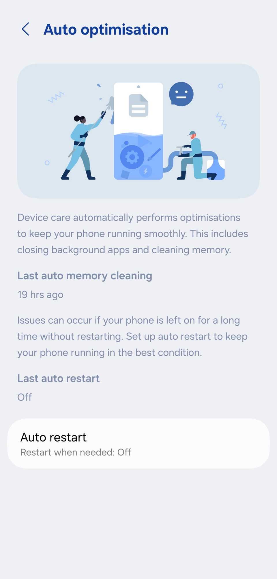 auto optimization on Samsung