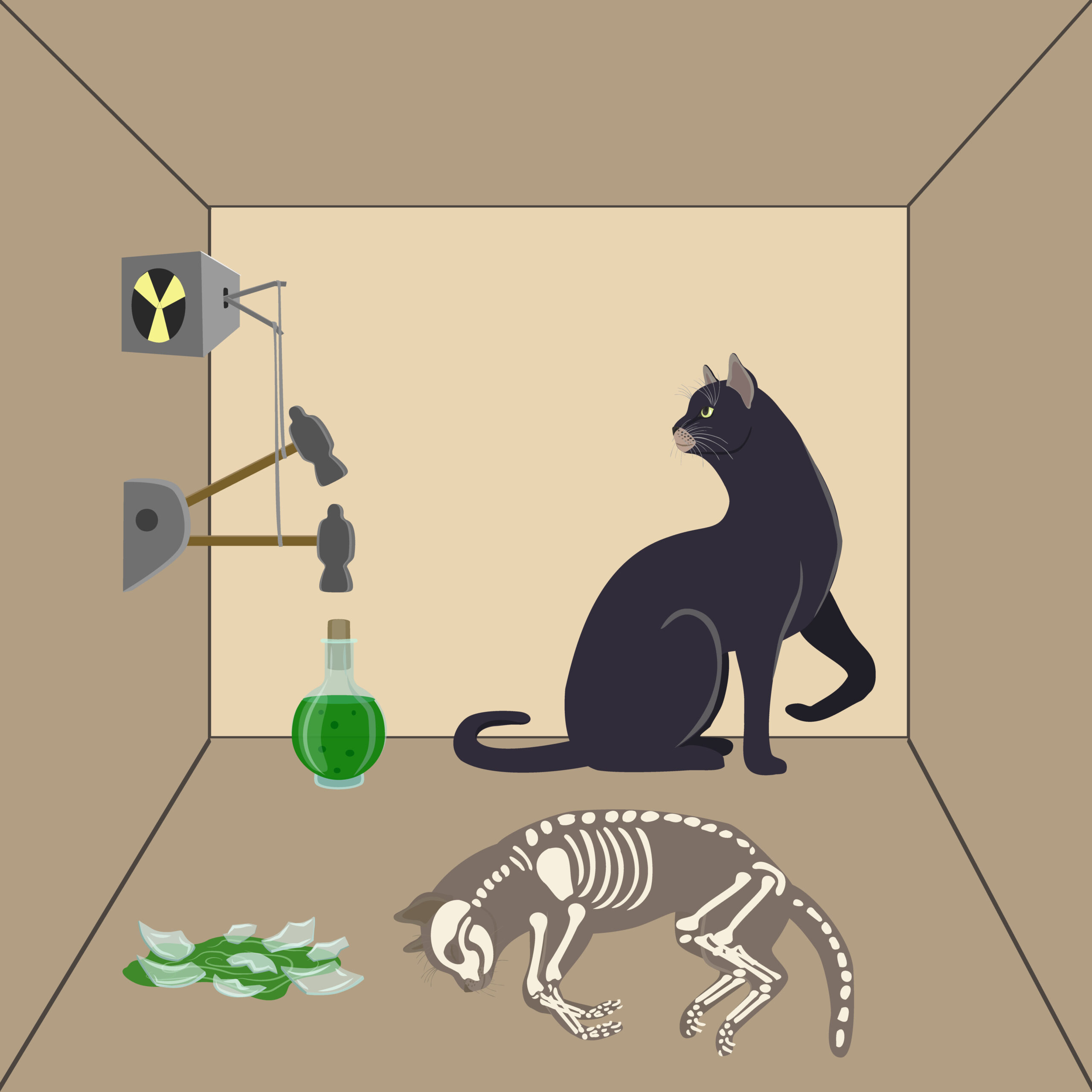 Illustration of Schrödinger's cat.