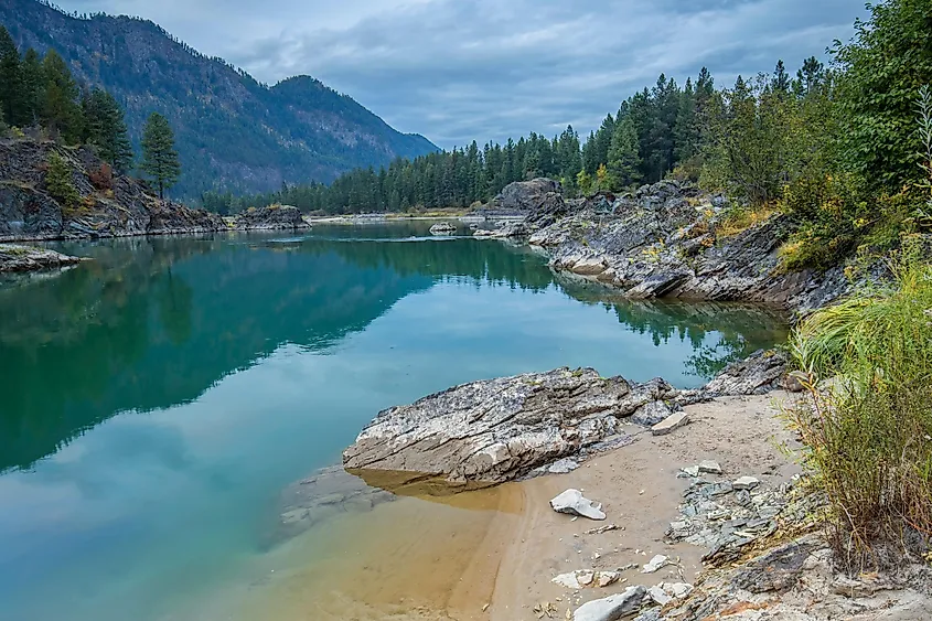 The scenic Clark Fork River just outside of Thompson Falls, Montana