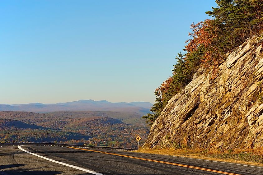 The mountain roads into the Shawangunk Ridge above Ellenville, NY, offer spectacular views.