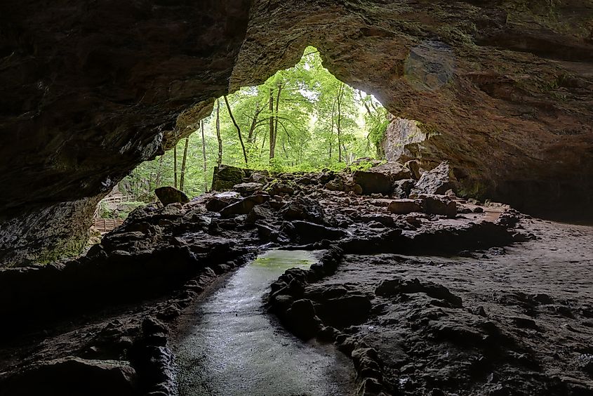 The entrance to Dancehall Cave in the Maquoleta Caves State Park in Iowa.