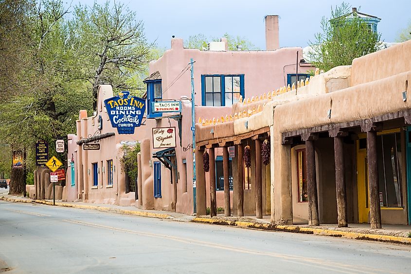 Restaurants and shops in Taos, New Mexico.