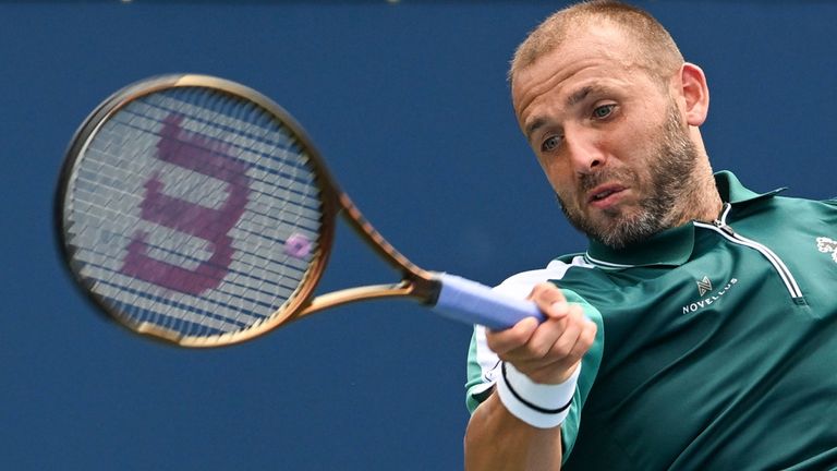 July 21, 2025, Washington, D.C, U.S: DAN EVANS hits a forehand during his match against Zizou Bergs at the Rock Creek Tennis Center. (Cal Sport Media via AP Images)