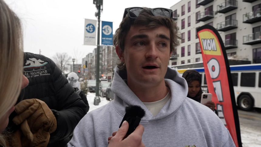 Nick Shirley speaks outside of Quality Learning Center in Minneapolis on December 30.