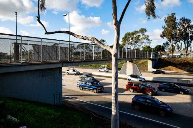 Cars travel under the 30th Street Pedestrian Bridge on Thursday, Jan. 8, 2026 in San Diego. (Meg McLaughlin / The San Diego Union-Tribune)
