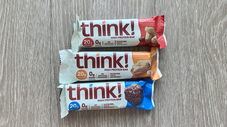 Think protein bars on table