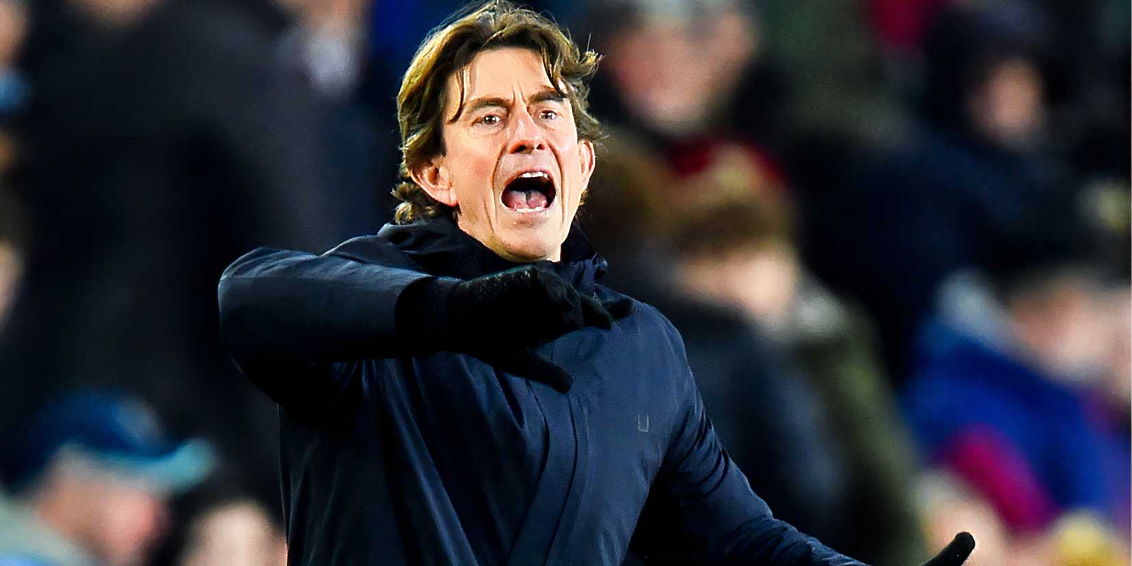 Thomas Frank shouts out orders to his Tottenham players