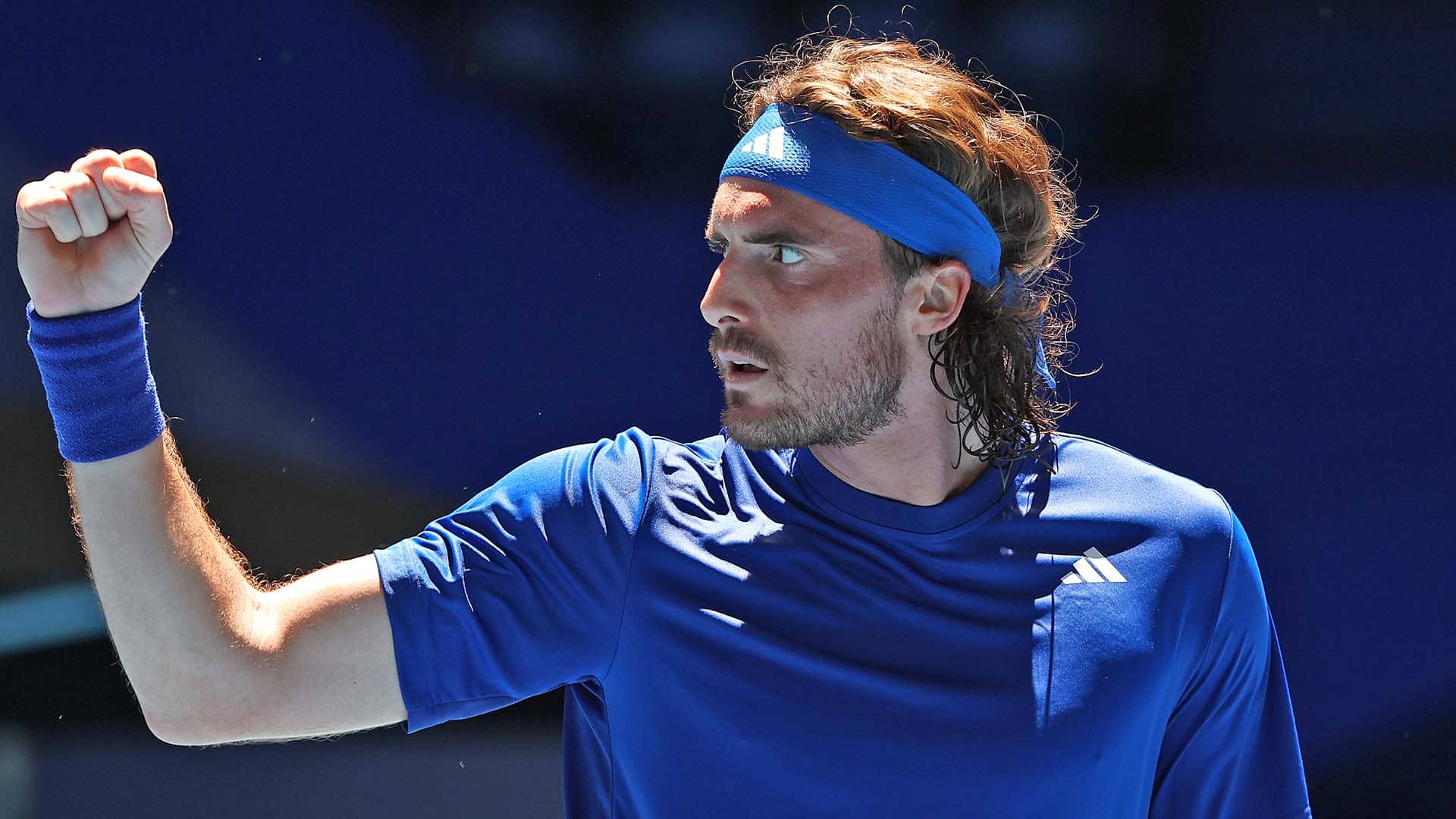 Stefanos Tsitsipas during his three-set triumph against Taylor Fritz on Wednesday in Perth.