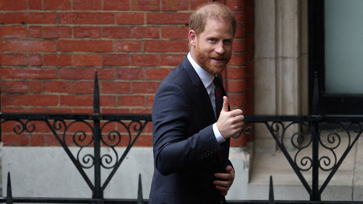 Britain's Prince Harry arriving at the High Court in London.