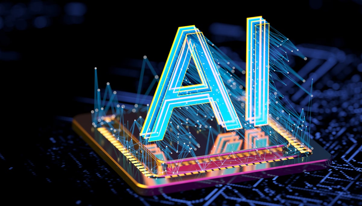 The letters AI in blue lighting.