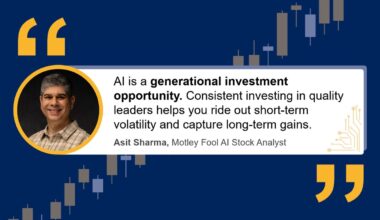 An infographic with a quote from Asit Sharma about AI being a generational investment opportunity.