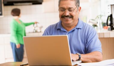 A person at a laptop.