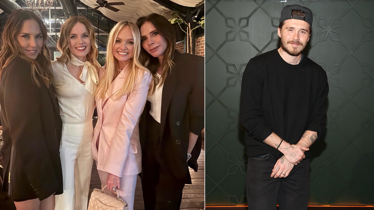 A split of the Spice Girls at Emma's birthday party and Brooklyn Beckham. 