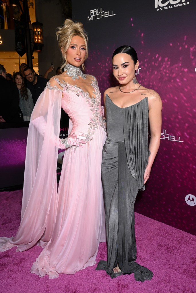 Paris Hilton and Demi Lovato attends a premiere for the documentary "Infinite Icon: A Visual Memoir" in Los Angeles, California